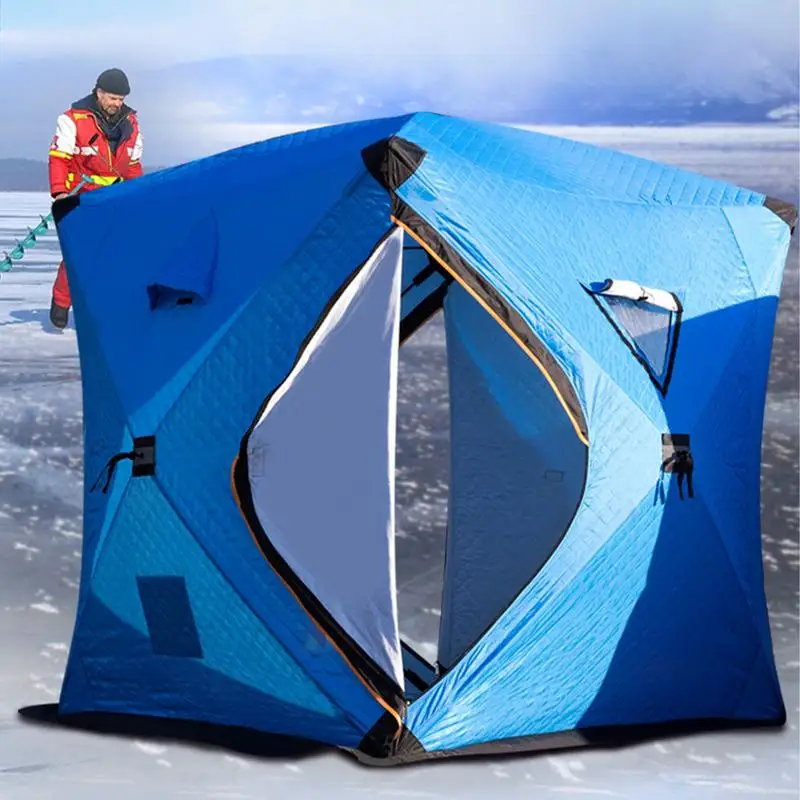 Ice Fishing House Warm And Foldable Ice Fishing Tents Waterproof Two Doors Large Space Fishing Shelter For Winter And Ice