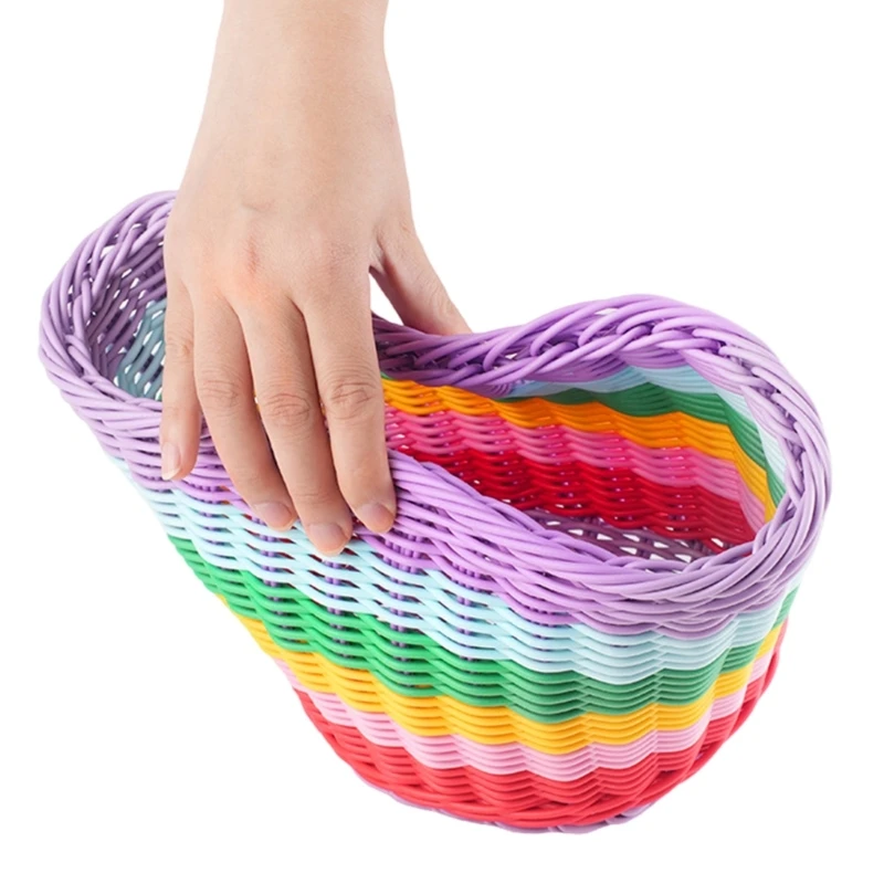 Childrens Bicycles Basket Rainbow Color Plastic Wovens Bikes Basket for Boy Girl Dropshipping