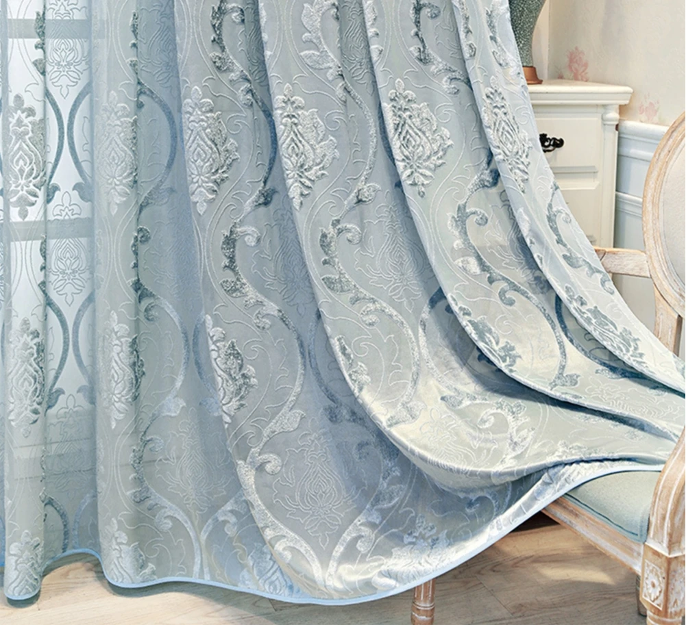 European Style Embroidery Window Tulle Sheer Blinds Curtain Customize Size Ready Made Plane for Home Decor