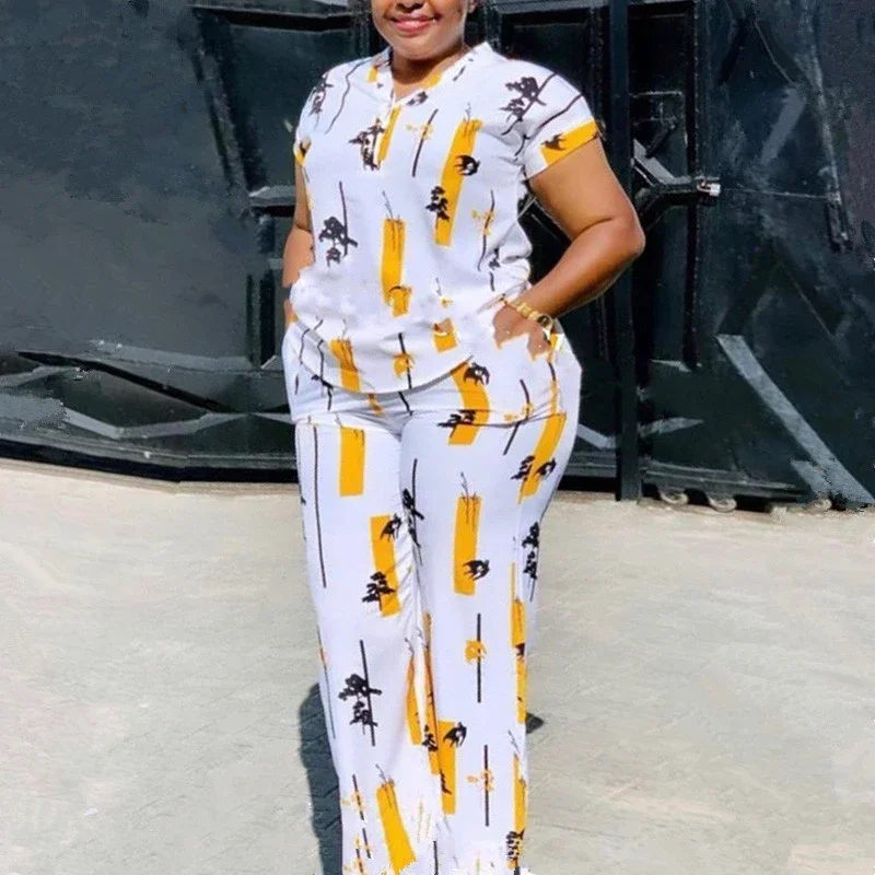 

African Fashion Pants Set Women Blouse Straight Trousers Two Piece Set Woman Shirt Tracksuit Set Summer Top Matching Sets