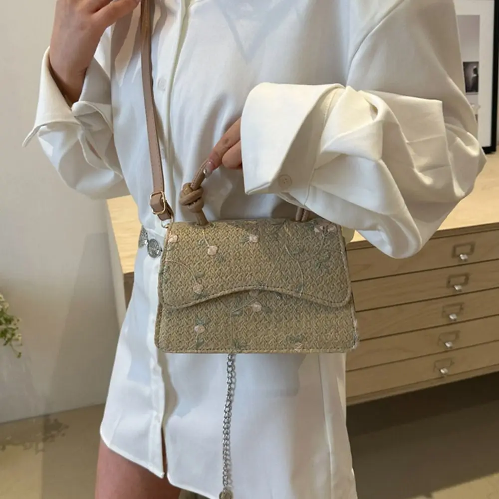 Fashion Grass Woven Straw Bag Handmade Braid Large Capacity Shoulder Messenger Bag Bohemian Rattan Handbags for Summer Beach