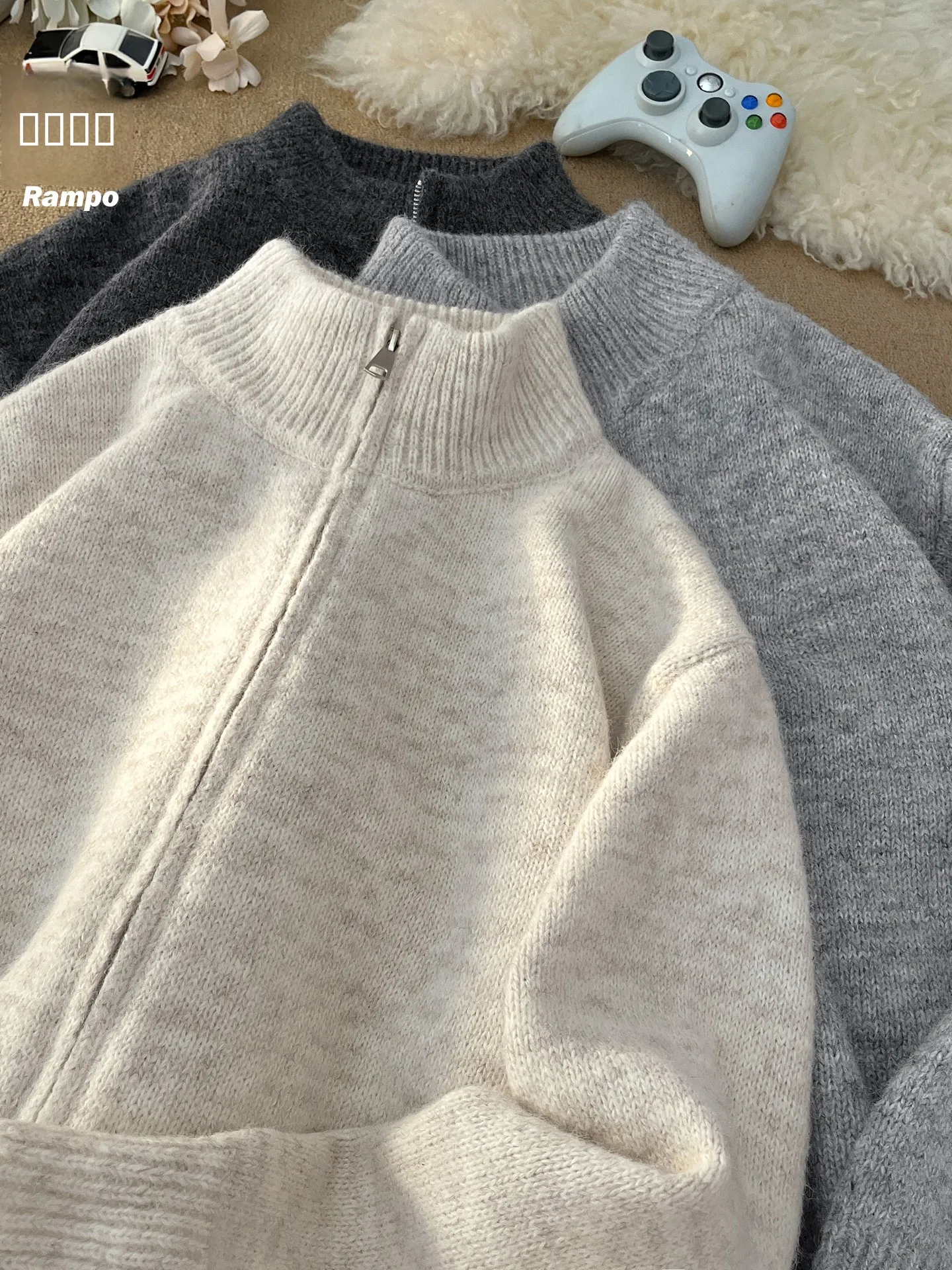 

Американский вязаный кардиган на молнии с воротником-стойкой, свободный крой, осенне-зимняя винтажная верхняя одежда