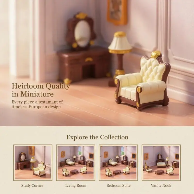 Miniature Retro Dollhouse Furniture With Luxury Golden Details For DIY Kids Pretend Play Dollhouse Decor