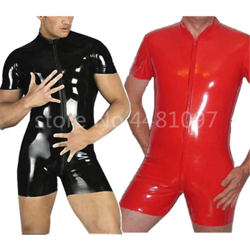 

Men Front Zipper Latex Rubber Tight Skin Bodysuit Catsuit Cosplay Jumpsuits Black and Red Color Custom Made