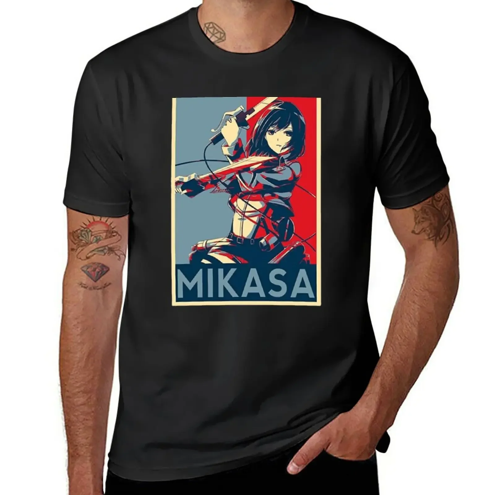 

New Anime mikasa akrman attack T-Shirt korean fashion tees men clothing
