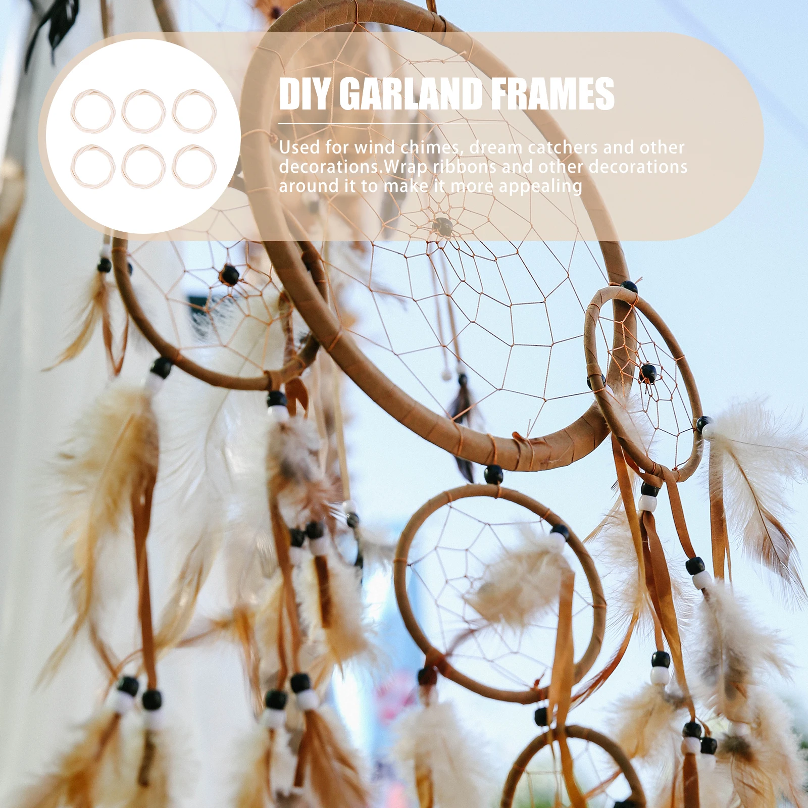 

6pcs Dream Catcher Ring Wreaths Natural Rattan Frames DIY Craft Materials Decorative Circle Accessories Holiday Door Decor