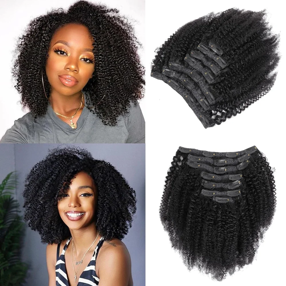 Afro Kinky Curly Clip in Hair Extensions Real Human Hair for Women 4B 4C Kinkys Curly Human Hair Clip ins Brazilian Remy Hair