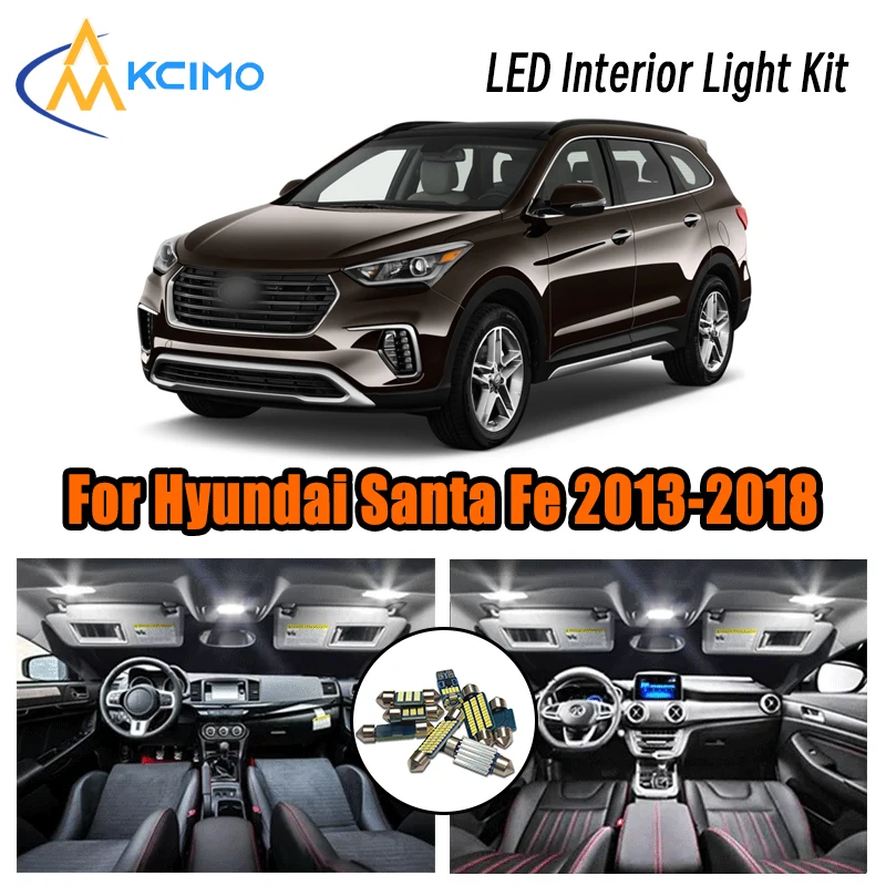 

9pcs Car Led Interior Light Kit For Hyundai Santa Fe 2013 2014 2015 2016 2017 2018 Map Reading Trunk Dome License Plate Lamps