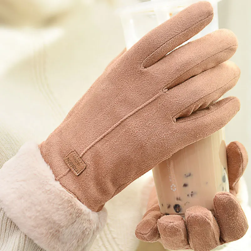 

New Fashion Gloves Autumn Winter Cute Furry Warm Mitts Full Finger Mittens Women Outdoor Sport Female Gloves Screen