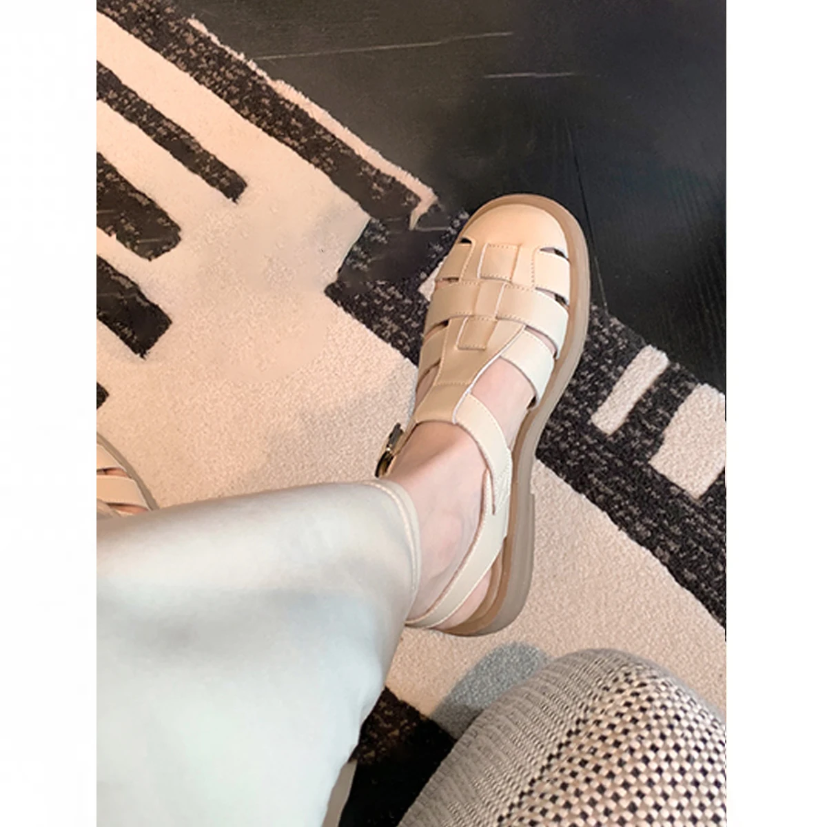 Clear Heels Comfort Shoes for Women Soft Closed Toe Sandals 2024 Summer Suit Female Beige Buckle Strap Retro Girls New Low Black