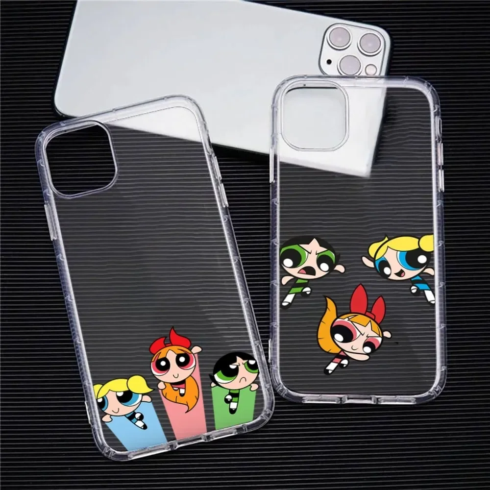 Power-puff-Cute -Girls Phone Case For Iphone 15 11 13 14 Pro Max 7 8 Plus X Xr Xs Max Se2020 12mini Transparent Cover