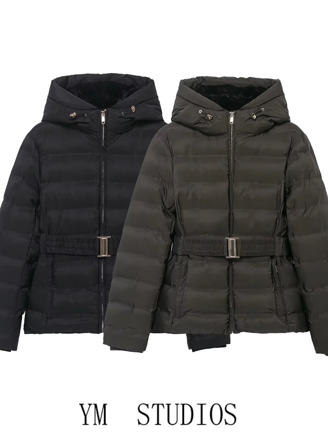 

Женская водонепроницаемая ветрозащитная хлопковая куртка с капюшоном, утягивающая талию, рабочая одежда, с длинными рукавами, на молнии, цветное пальто