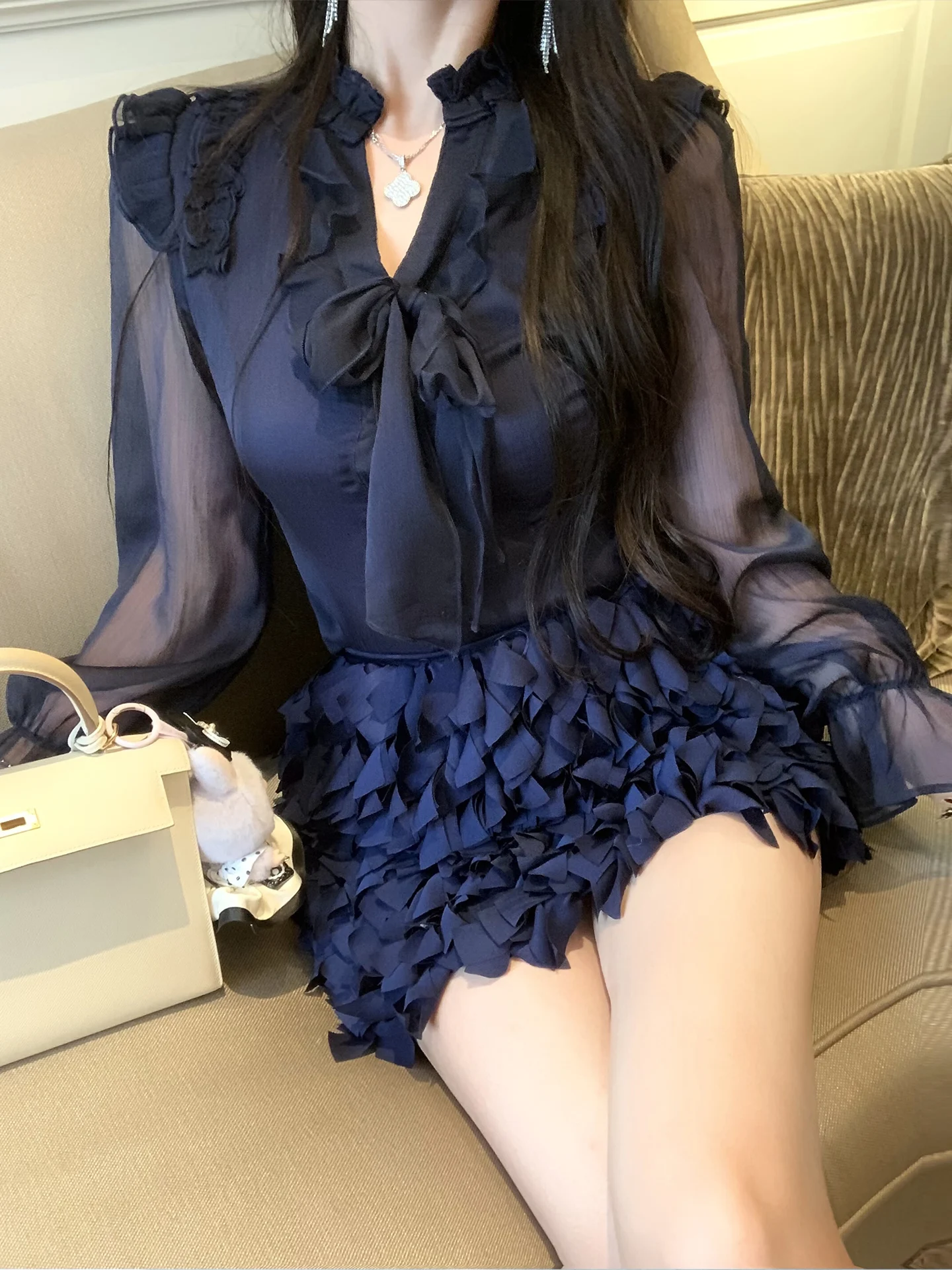 

J Studio Long Sve irt Women's Slim Fit Anti-Wrinkle Faionable Versatile Waist-Cinching irt Breathable Summer Wear