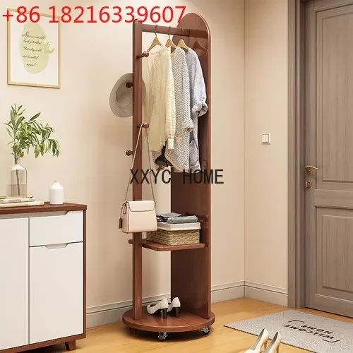 Solid Wood Full-Body Floor Mirror Coat Rack Integrated Household Bedroom Rotatable Full-Length Mirror Affordable Luxury Style
