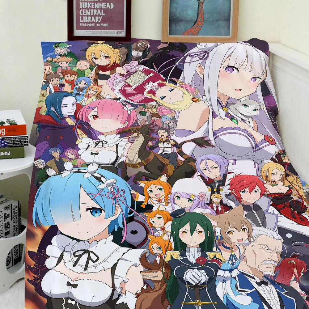 Flannel Fleece Throw Blanket  Anime Re  Zero Kara Hajimeru Isekai Seikatsu Rem Ram Printed for Sofa or Bedding Living Room