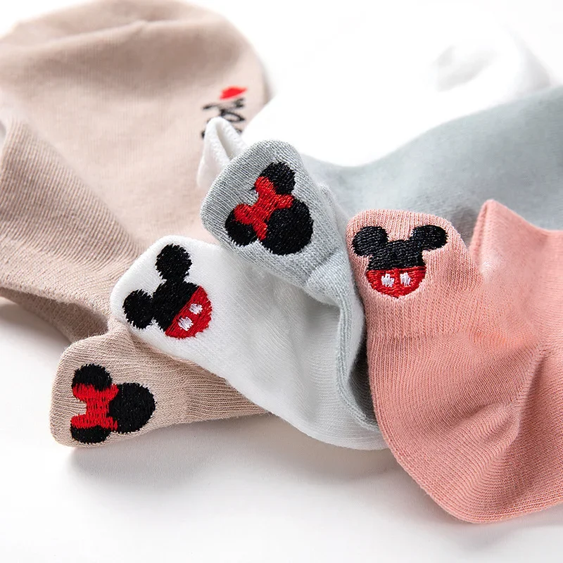 Disney New Summer Thin Cotton Girl Socks calzini ricamati a testa di topolino Cartoon Minnie Girl Socks Cotton Women Sock