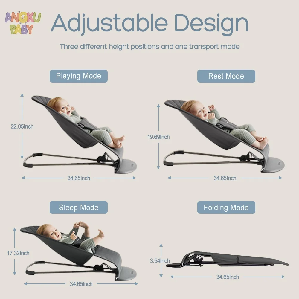 3-ارتفاع ضبط كرسي هزاز للأطفال أرجوحة أطفال قابلة للطي مع ألعاب سرير محمول لحديثي الولادة لمدة 0-12 شهرًا مقعد حارس الطفل
