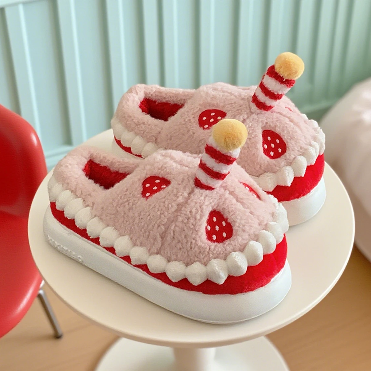 Creative and Fun Peanut-Shaped Home Warm Cotton Slippers for Women, Ins-Style Plush Non-Slip Winter Indoor Ladies' Slippers