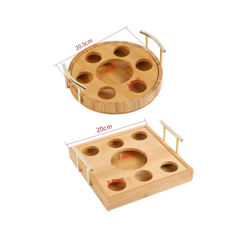 Set of 2 square and round storage sets with handle display cup and jug bamboo storage rack for bar glasses