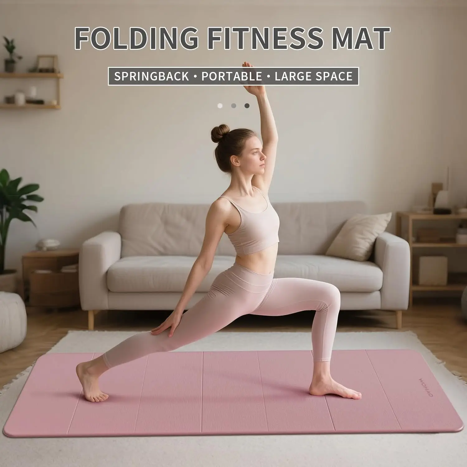 7-Fold POE Yoga Mat, Orange, 0.31 Inch Thick, Extra Wide, Non-Slip, for Travel and Home Gym