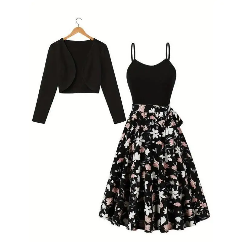 Nowy transgraniczny pasek damski z kwiatowym wzorem, ozdobny węzłem, do sportowych strojów codziennych, długość 7/8, idealny na jesień.