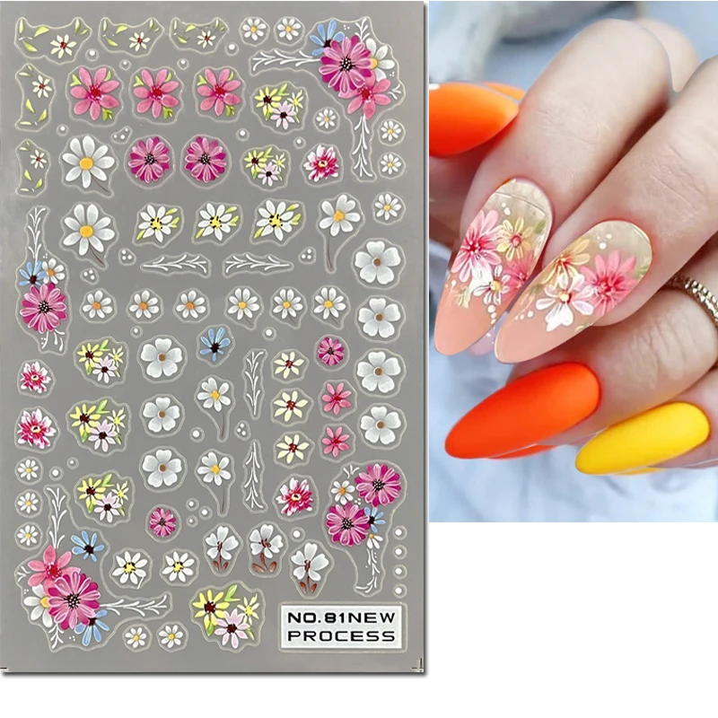 3d Nail Art Decals New Ultrathin White Petals Florals Flowers Invisible Green Leaves Nail Stickers Decoration For Manicure