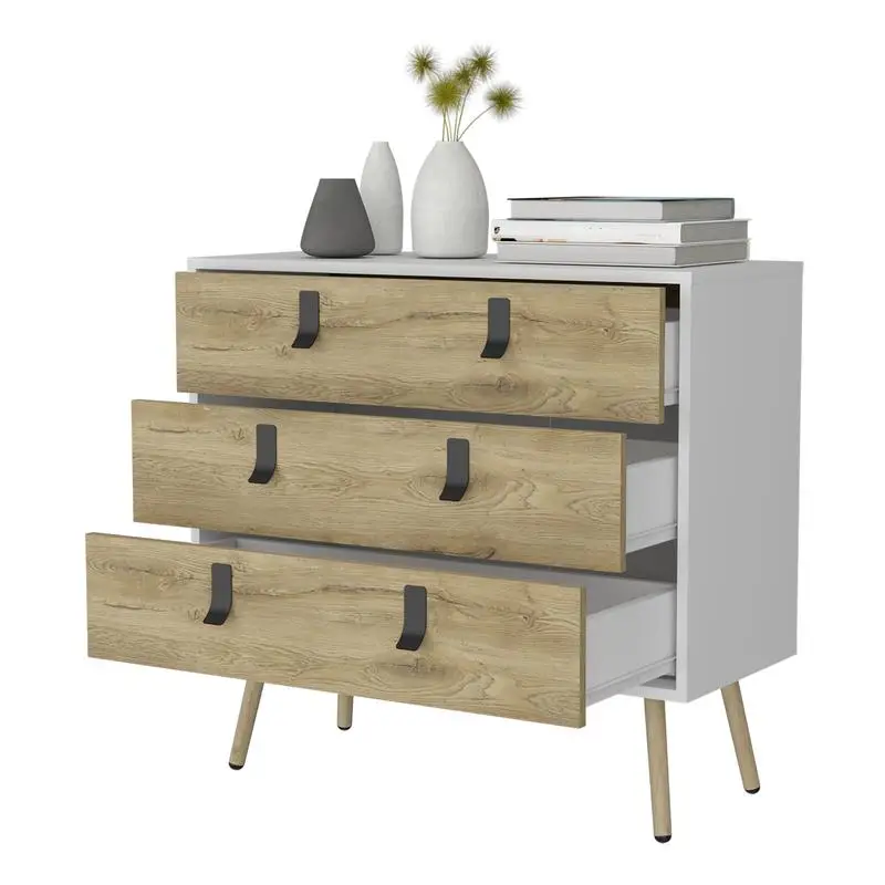 Lemari Laci Modern Chic 3-Laci dengan Kaki Kayu untuk Solusi Penyimpanan yang Bergaya