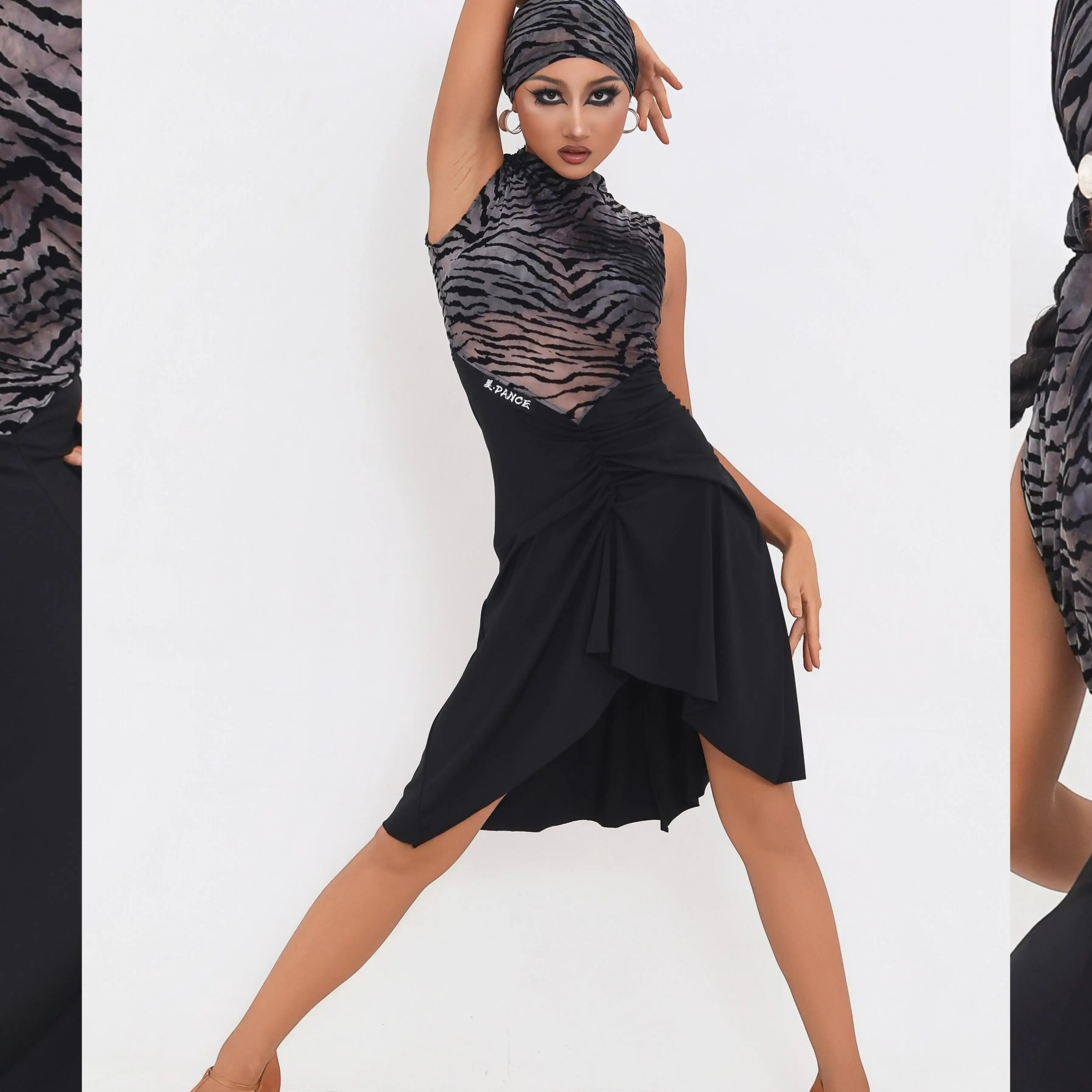 Nouvelle robe de danse latine femmes sans manches tigre imprimé robe Sexy Rumba Tango danse pratique vêtements robe de compétition DNV24943