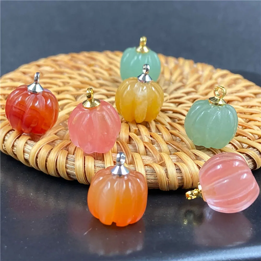 2Pcs Mini Pumpkin Charms Pendant Handcarved Healing Crystals Red Agate Stone DIY Jewelry Making Bracelet Earring Halloween Decor