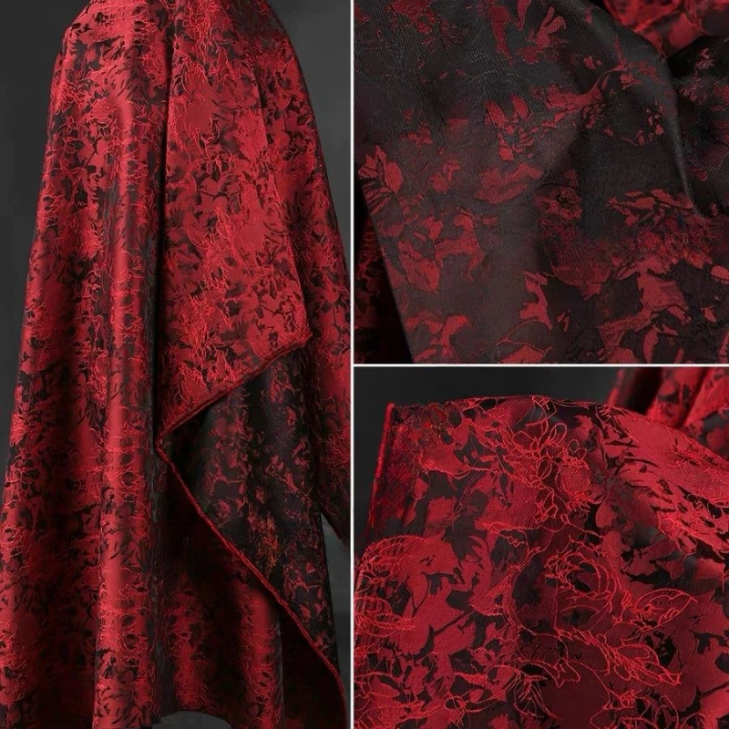 

Red Linear Plant Flower Jacquard Fabric Texture Embroidery Jacket Suit Skirt Clothing Designer Fabric