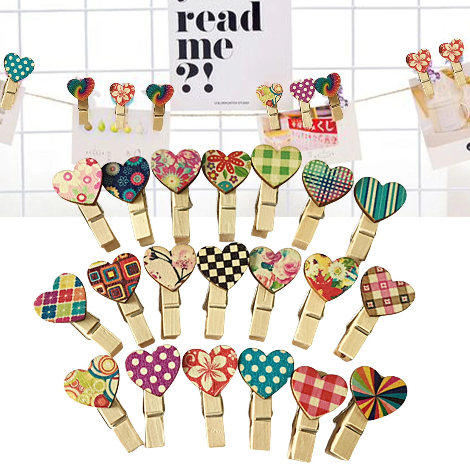 1Set DIY Cute Wooden Clips Love Heart Pegs Lightweight Clothespin Portable Cartoon Photo Banner Clips Wedding Party Decor Crafts