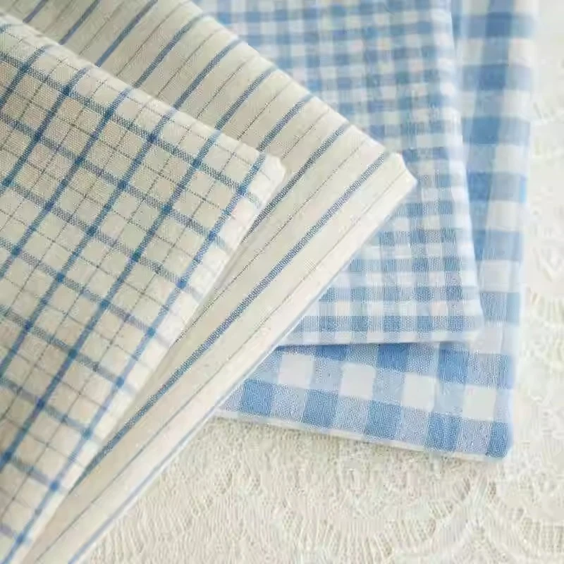 

Тканая клетчатая ткань из чистой хлопчатобумажной пряжи, свежая рубашка, юбка в художественном стиле, скатерть ручной работы «сделай сам», подушка, ткань для простыни