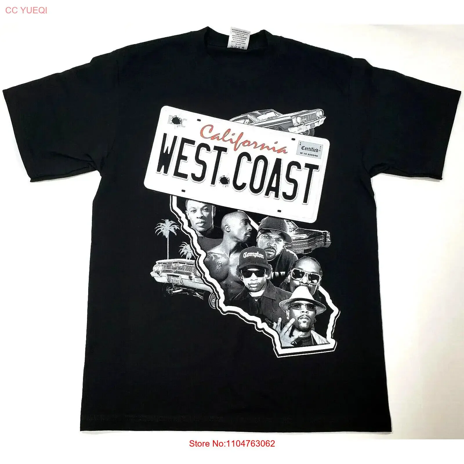 WEST COAST Rap T shirt California Cali Hip Hop Urban Streetwear S 5XL Q12441 vintage Washed Stretched graphic Slightly Casual