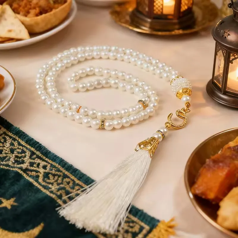 

Tasseled 6mm Glass Pearls Prayer Beads Bracelet: Islamic Muslim Party Decor – Eid Mubarak Ramadan Gift Supplies