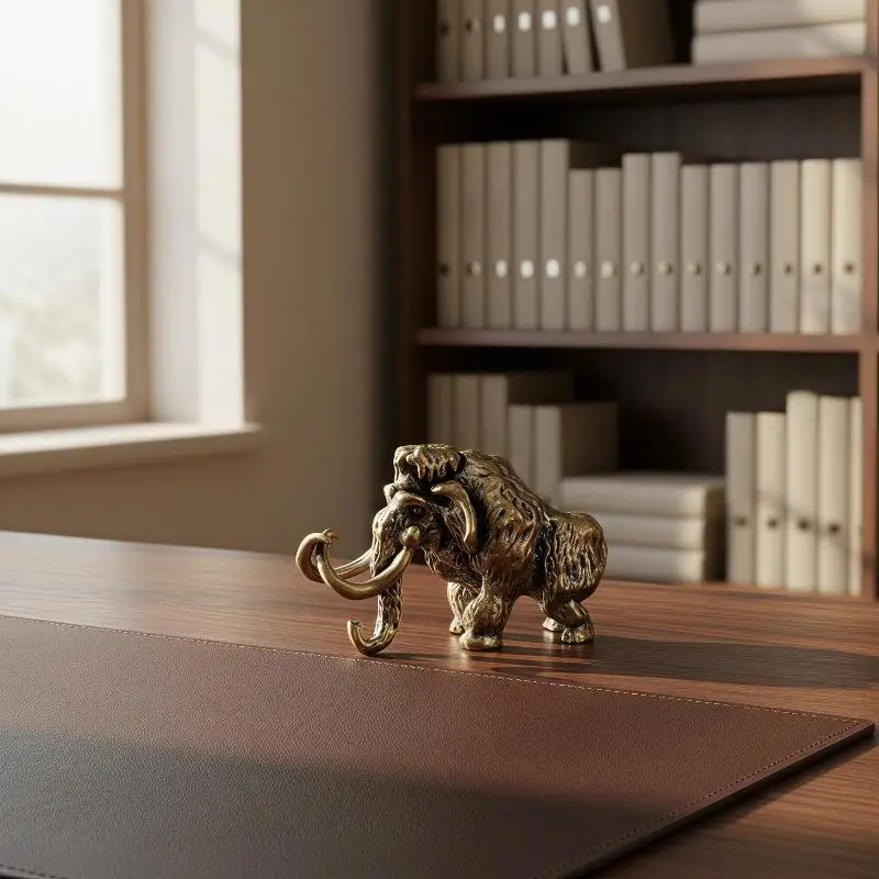 Alloy Mammoth Statue With Textured Antique Finish For Home Office Tabletop Bookshelf Decor