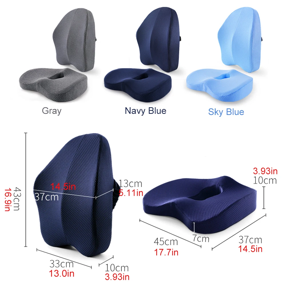 Memory Foam Seat Cushion Orthopedic Pillow Coccyx Office Chair Cushion Support Waist Back Pillow Car Seat Hip Massage Pad Sets