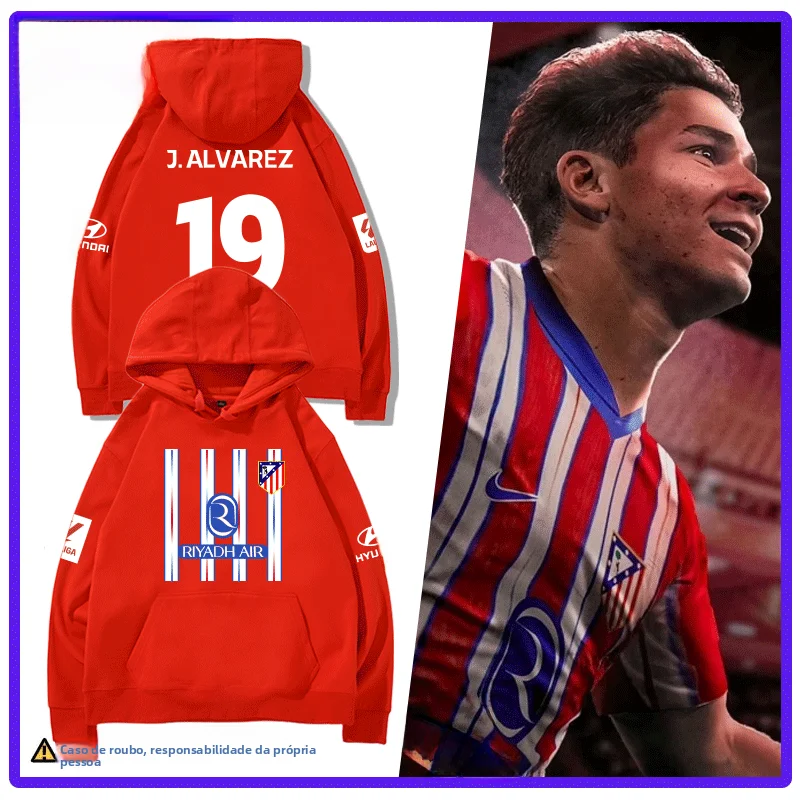 Moletom de Manga Longa Madrid Atletico Alvarez Griezmann De Paul para Treinamento de Primavera, Outono e Inverno, Corte Solto...