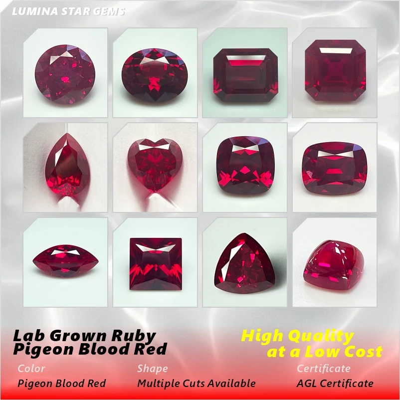 Lab Grown Ruby Pigeon Blood Red Multiple Cuts Available Gem Premium For Jewelry Setting&Custom Design Selectable Certificate