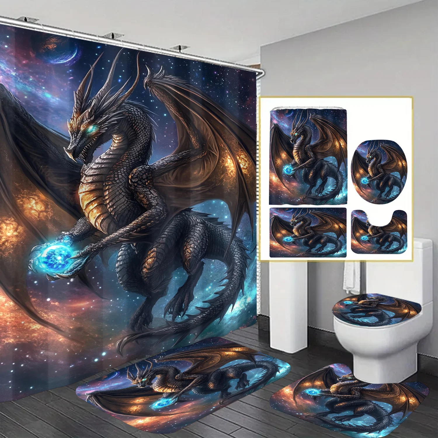 

Domineering Dragon Theme Shower Curtain 12 Hooks Suitable for Room Home Hotel Machine Washable Window Curtains Bathroom 1pc/4pcs