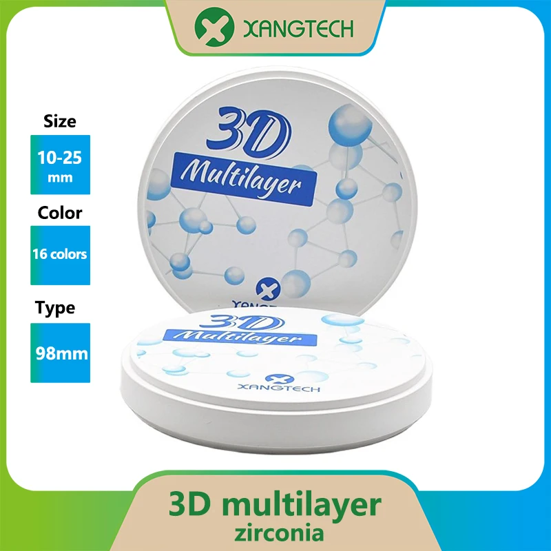 XANGTECH 98mm 3D SST Multilayer Zirconia Discs Dental Milling Ceramic Blocks Translucence 42-47% A1,A2 Colors