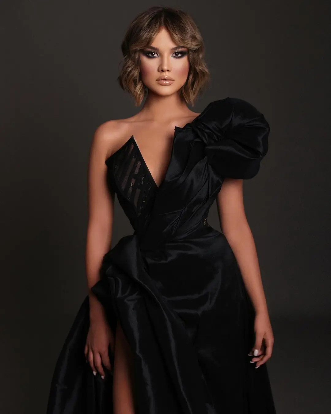 Demure Black Maxi Dress Velour V Neckline Customized Pleat Velvet Long Prom Gowns Sexy Split A-line abiye gece elbisesi