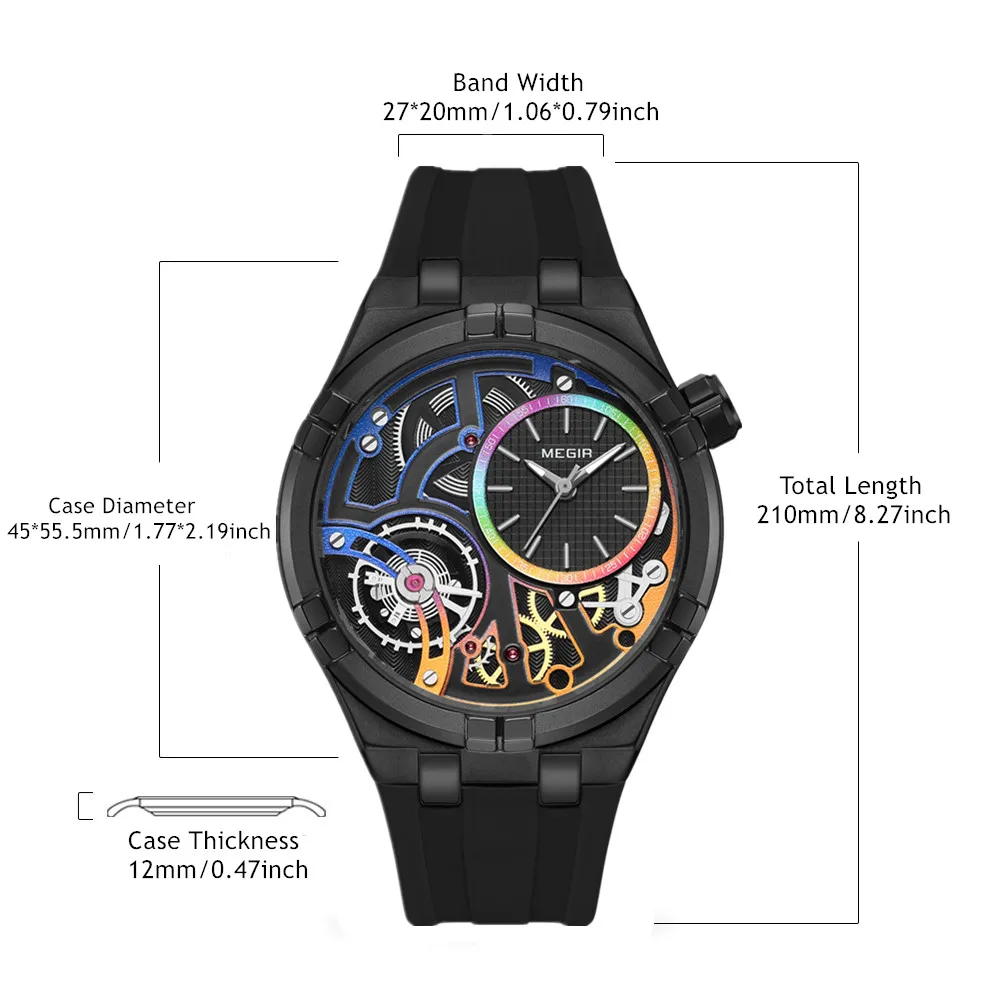 MEGIR العلامة التجارية الفاخرة الرجال الساعات مقاوم للماء كوارتز ساعة يد رياضية مضيئة الجوف عادية سيليكون ساعة Relogio Masculino 8111