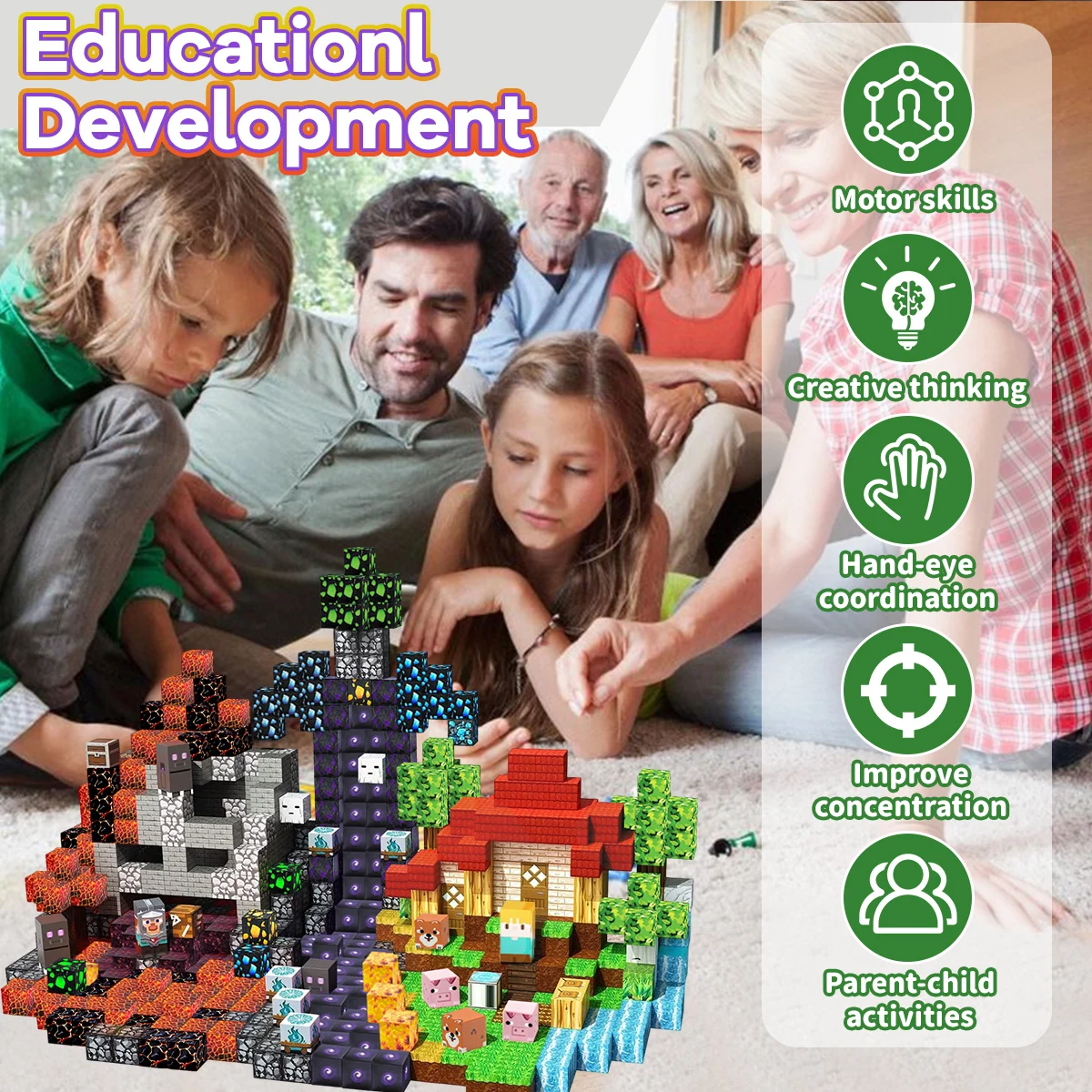 اللبنات المغناطيسية لافا مغامرة للأطفال بنين بنات الذين تتراوح أعمارهم بين 3 + مجموعة مكعبات مغناطيسية لعبة مونتيسوري الحسية الجذعية