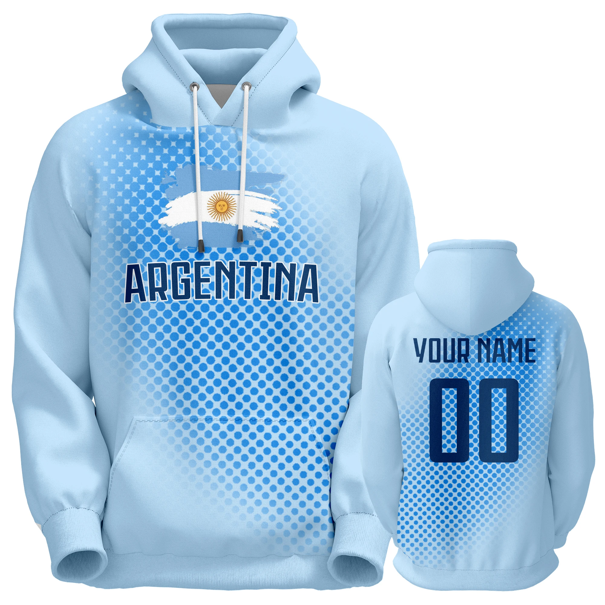 Custom Argentina Soccer Hoodies 3D Printed Name Number Football Sweatshirts Sports Fan Gifts for Men Women Youth Pullover