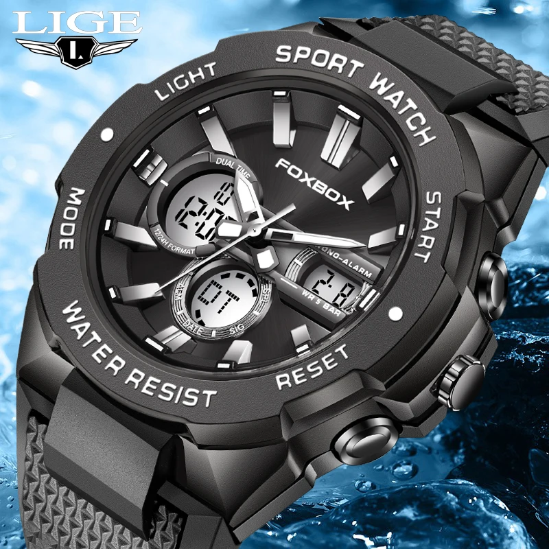 

2023 LIGE Sport Men Quartz Digital Watch Creative Diving Watches Men Waterproof Alarm Watch Dual Display Clock Relogio Masculino