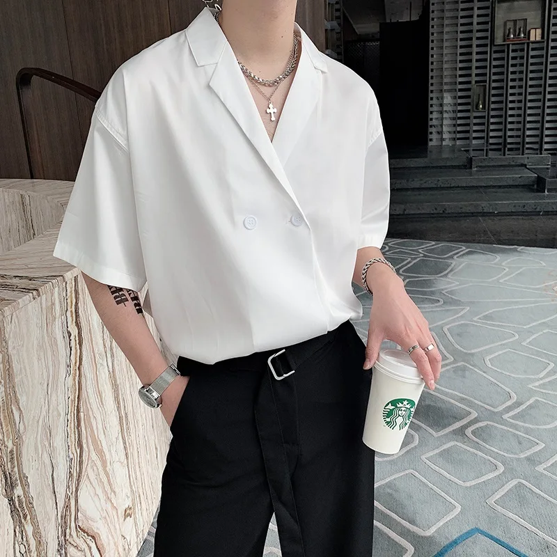 

Summer Casual Loose Thin ort Sve irt Men's Faion Pure Color Korean Version West Collar Top Youth ular Sle