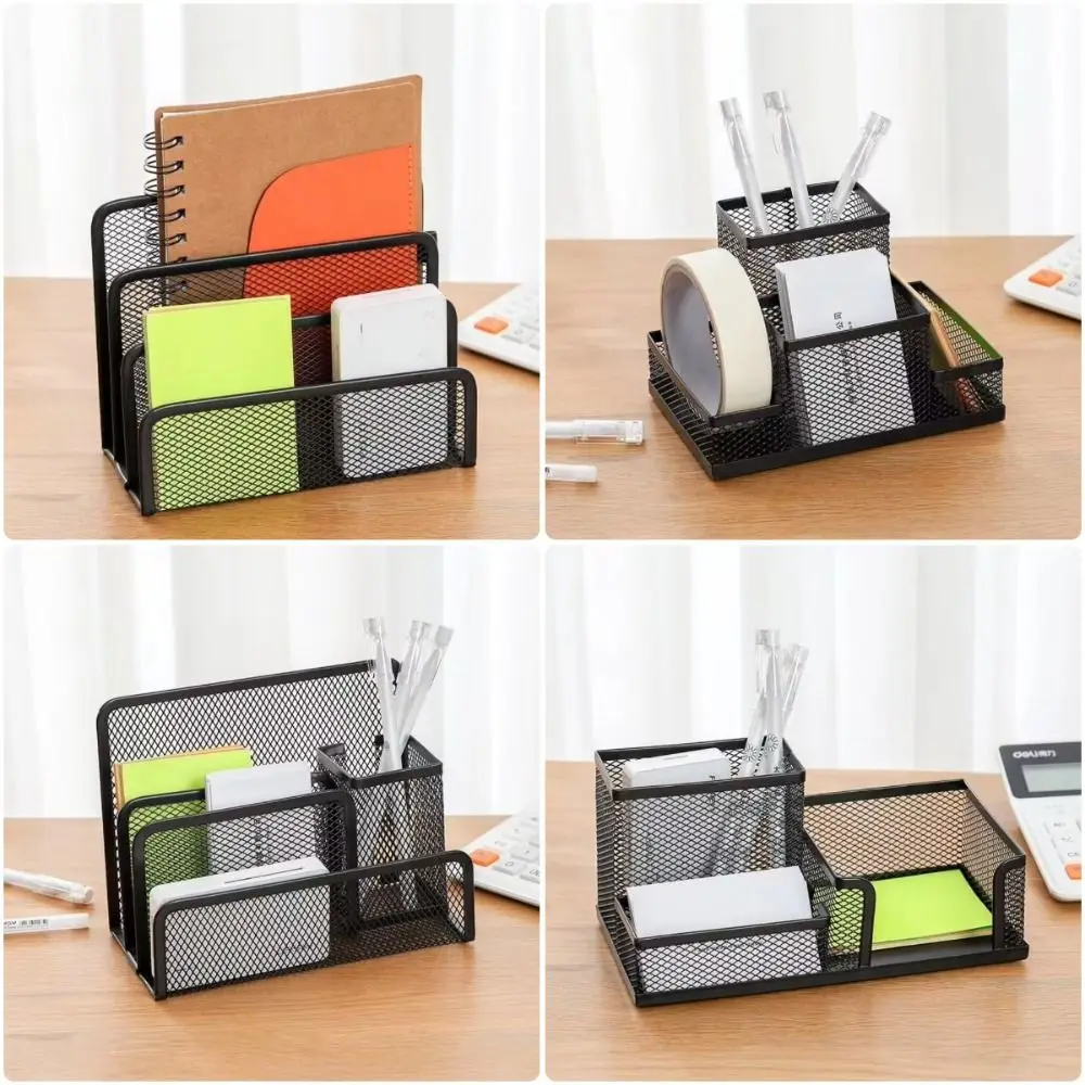 Creative Metal Mesh Pen Holder 2/3 Grids Black Pen Holder File Storage Rack Office Accessories