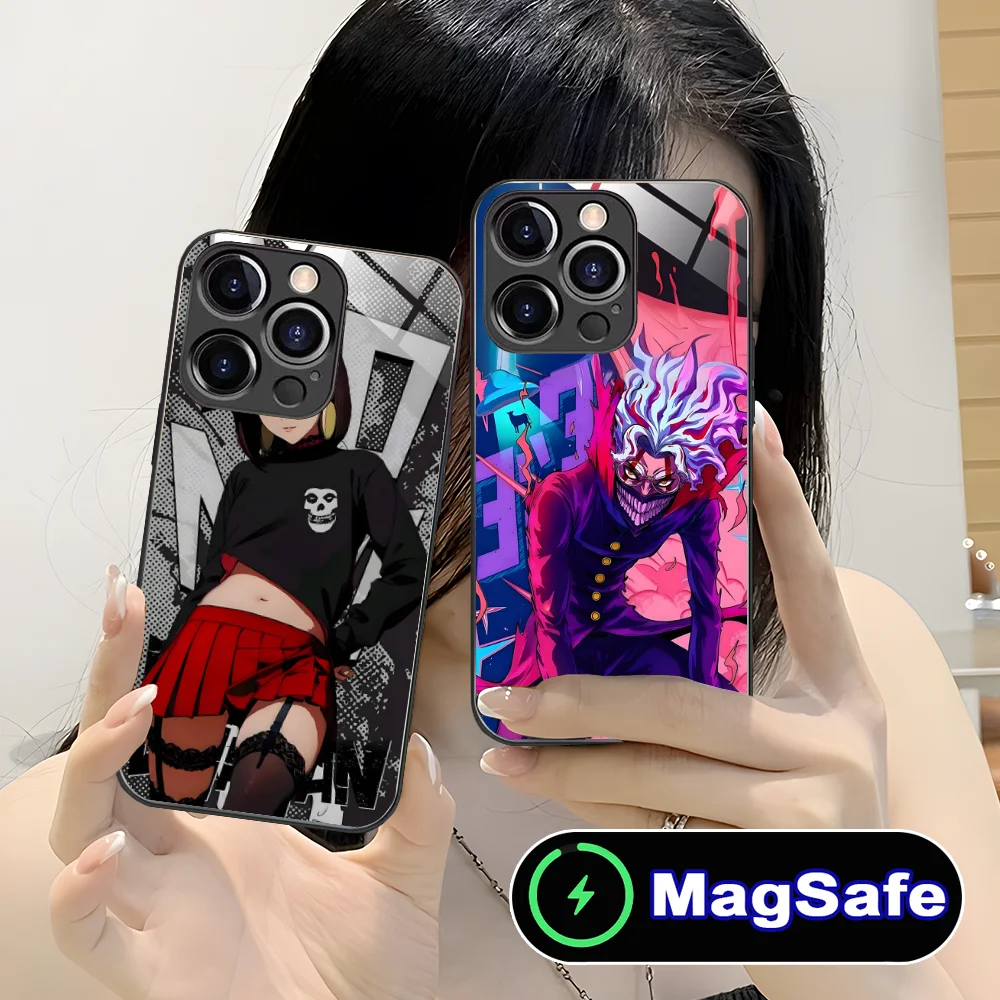 Dandadan Momo 전화 케이스 iPhone 16 15 14 13 12 11 Pro Max Plus Mini MagSafe 무선 충전 유리 커버 핸드폰