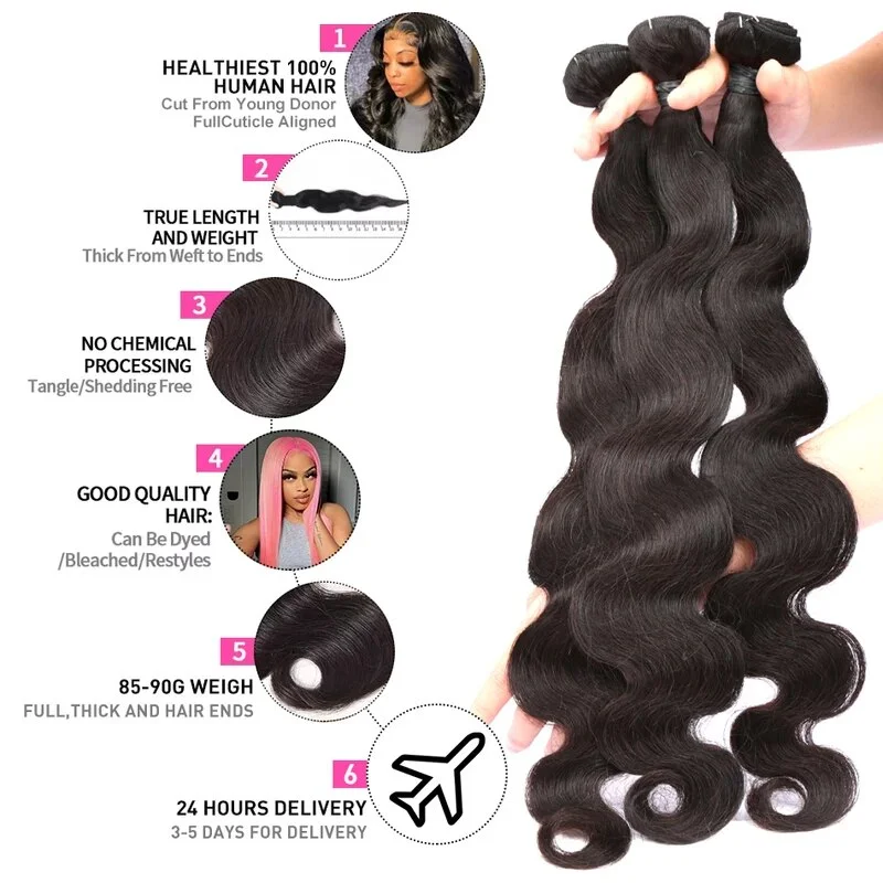 30 40-calowy brazylijski remy Body Wave Weave Podwójnie ciągniony 3 4 zestawy Surowe fale wodne 100% ludzkie włosy Przedłużanie wątku