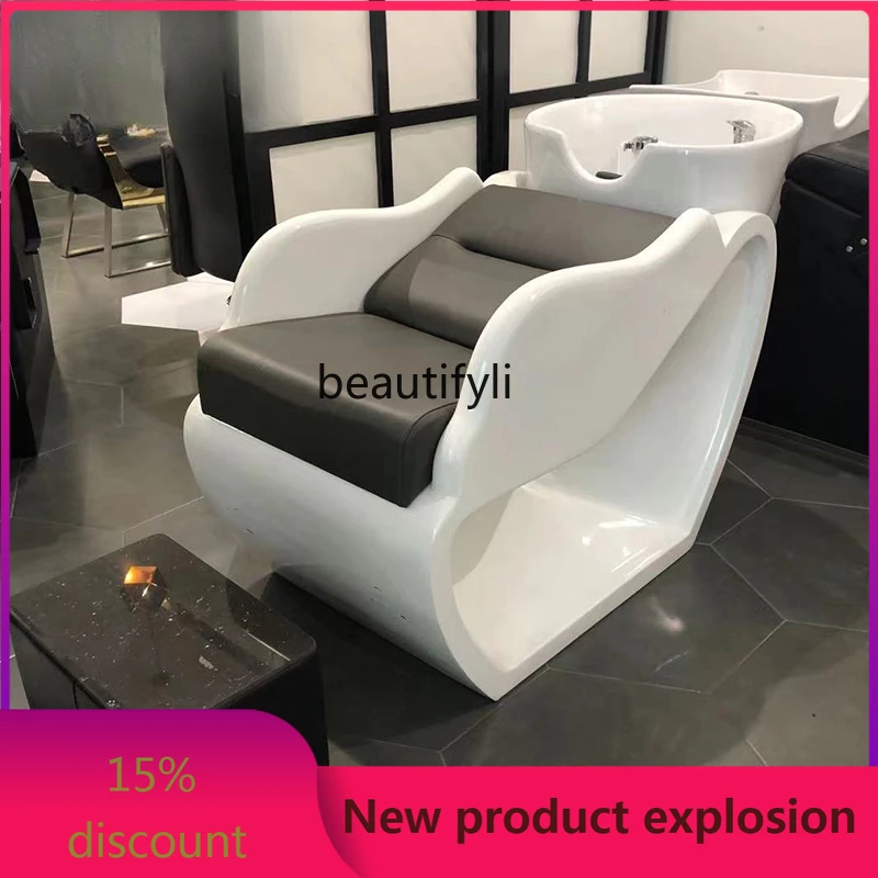 

zGCustomized Modern Minimalist Shampoo Chair for Hair Salon Ceramic Deep Basin Bed Beauty Salon Thai FRP Half Lying Bed
